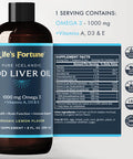 Life's Fortune Organic Cod Liver Oil Liquid Lemon Flavor Supplement - High Potency Fish Oil Omega 3 DHA & EPA Vitamin A E & D3 - Immune Health Joints GMO Free 1000 mg (8 Oz)