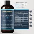 Life's Fortune Organic Cod Liver Oil Liquid Lemon Flavor Supplement - High Potency Fish Oil Omega 3 DHA & EPA Vitamin A E & D3 - Immune Health Joints GMO Free 1000 mg (8 Oz)