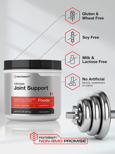 Ultimate Joint Support Powder 1 lb | Glucosamine, Chondroitin, MSM & Turmeric | Triple Action Support Supplement for Men and Women | Non-GMO, Gluten Free | by Horbaach