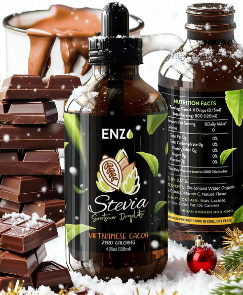 Enzo Liquid Stevia Drops Our Zero Calories Sweetener (4oz 800 Servings/Bottle) Chocolate All Natural flavoring with No Artificial Additives & Filler Ingredient