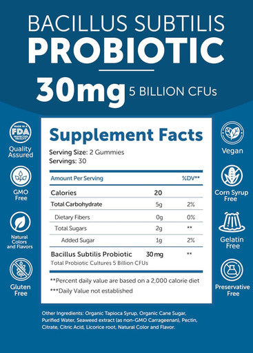Lunakai Usa Made Probiotic Gummies - 5 Billion Cfus, Vegan, Non-Gmo, Gluten-- Digestive & Immune Support For Women & Men - 60 Chewable Gummies