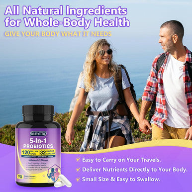 Probiotics For Women & Men Digestive Health 120 Billion Cfus, Prebiotics And Probiotics For Gut Health, D3, Zinc & Immune Support Herbs, Detox Cleanse, 45 Day - 3 Month Supply