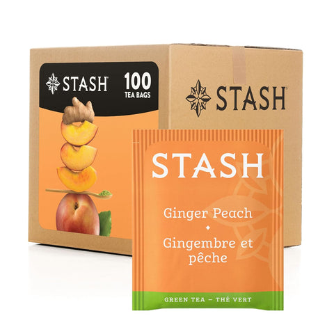Stash Tea Ginger Peach Green Tea & Matcha Blend, Box of 100 Tea Bags (Packaging May Vary) | Zesty, fruity blend with peach, ginger and matcha notes, Non-GMO Project Verified and foil-sealed freshness