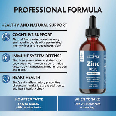 Liquid Zinc Drops For Adults & Kids By Age, Zinc Sulfate For Immune Support, Vegan, Non-Gmo & Gluten Free, 60 Day Supply, 2-Pack