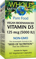 Whole Earth Sea from Natural Factors Vitamin D3 5000 IU 125 mcg Whole Food Supplement Vegan 60 Capsules 60 Servings