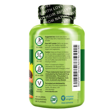 NATURELO One Daily Multivitamin for Men - with Vitamins & Minerals + Organic Foods - Supplement to Boost Energy, General Health - Non-GMO - 120 Capsules - 4 Month Supply