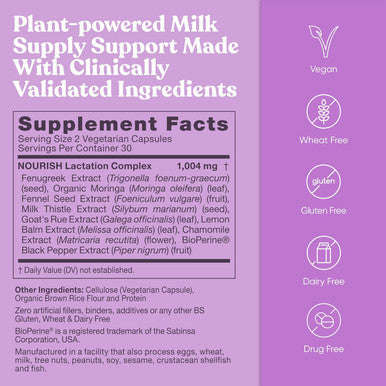 Eu Natural Nourish Lactation Supplement - Postpartum Support for Healthy Milk Flow & Production - Fenugreek Capsules for Women with Goat's Rue Milk Thistle Fennel Seed & Organic Moringa 60 Vegan Soft Capsules