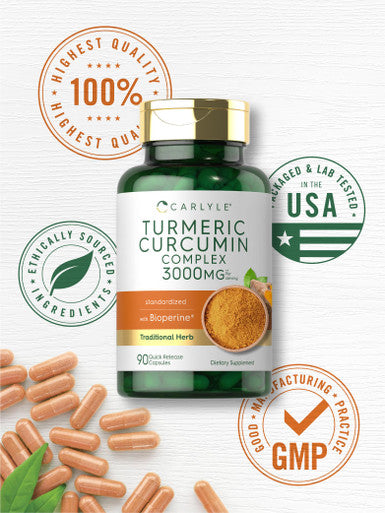 Carlyle Turmeric Curcumin With Black Pepper 3000Mg | 90 Powder Capsules | Complex Supplement With Bioperine | Non-Gmo, Gluten
