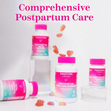 Pink Stork Postpartum Hair Loss Gummies - Biotin with Vitamin E Pantothenic Acid B6 & B12 for Beautiful & Strong Hair Skin and Nails - Postpartum Essentials for Moms - 60 Gummy Vitamins