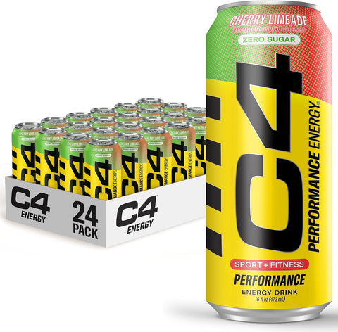 C4 Performance Energy Drink, Cherry Popsicle, Zero Sugar Carbonated Preworkout Energy, 200mg Caffeine with Beta Alanine, 16 Fl Oz (12 Pack)