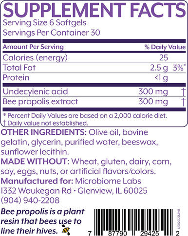 Microbiome Labs MegaMycoBalance - Supports Healthy Yeast & Fungal Balance with Undecylenic Acid & Bee Propolis Extract - Vaginal Health Supplements for Women (180 Softgels)