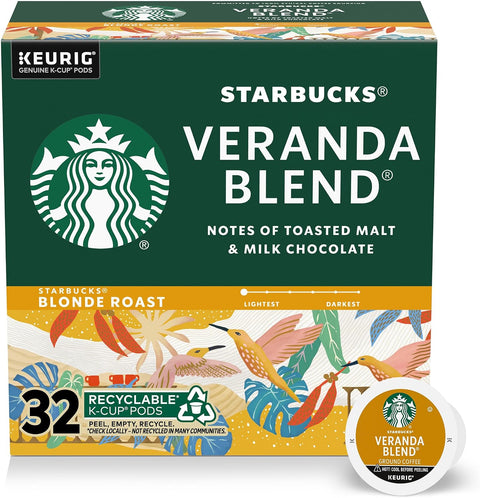 Starbucks K-Cup Coffee Pods, Starbucks Blonde Roast Hot or Iced Coffee, Veranda Blend, 60 Keurig Pods