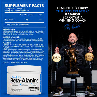 Evogen Beta-Alanine - Performance Enhancer | Boost Endurance Delay Fatigue | Unflavored | 60 Servings