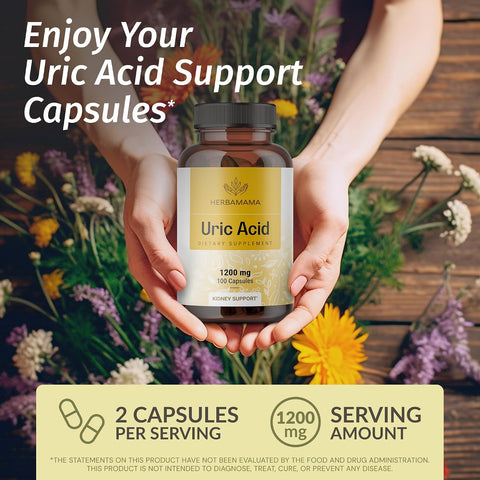 Herbamama Uric Acid Cleanse Capsules - 1200Mg Uric Acid Support Formula With Tart Cherry Milk Thistle & Celery Root - Vegan Non-Gmo Supplement