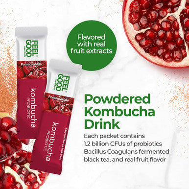 Feel Good Superfoods Feelgood Superfoods Kombucha Iced Tea Packets Delicious Pomegranate Flavored Refreshing Instant Kombucha Powder Fizzy Drink Probiotic Supplement For Gut Health 14 Pack