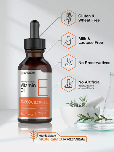 Vitamin E Oil | 13,800iu | 1oz | Vegetarian, Non-GMO, and Gluten Free Formula | Naturally Sourced Supplement | by Horbaach