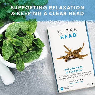 Nutra Tea NUTRAHEAD - Migraine Relief Tea | Headache Relief Tea - For Migraine & Tension Headache Relief - Includes Feverfew Willow Bark & Rhodiola - 20 Enveloped Tea Bags - by - Herbal Tea