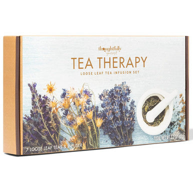 Thoughtfully Gourmet Tea Therapy Infusion Set 7 Unique Flavors and Reusable Copper Ball Infuser Loose Leaf Tea Set Flavors Include Peppermint Jasmine Vanilla Chai and More Set of 7