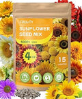 15+ Varieties 5000+ Sunflower Seeds for Planting, 4 Oz Heirloom Sunflower Mix Seeds to Plant (Giant Mammoth, Dwarf) Garden Variety Pack, High Germination, Attracts Pollinators
