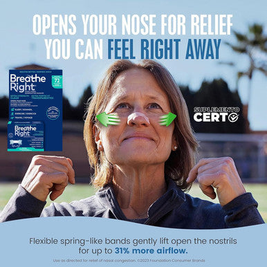 Breathe Right Nasal Strips, Extra Clear For Sensitive Skin, 72 Clear Strips