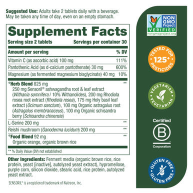 MegaFood Adrenal Strength - Sensoril Ashwagandha Vitamin C Fermented Magnesium Glycinate Rhodiola Rosea Reishi Mushroom & Food Blend - Supports A Normal Stress Response - 60 Tabs (30 Servings)