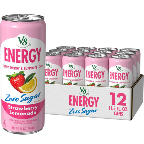 V8 Energy Strawberry Banana Juice Energy Drink, 8 fl oz Can (24 Pack)