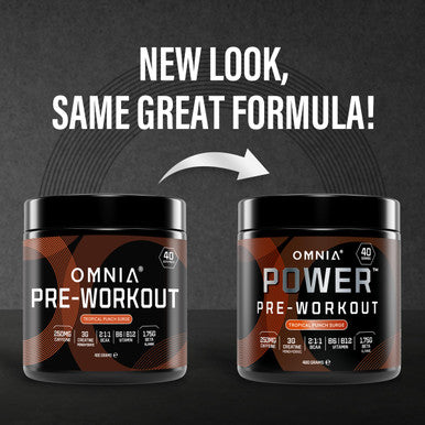 OMNIA Power Pre Workout Powder - Energy Drink with Creatine Monohydrate, Beta Alanine, Caffeine and Citrulline, Physical Performance for Gym or Sports, 40 Servings - Tropical Punch Surge