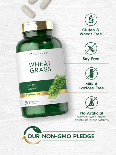 Carlyle Wheat Grass Supplement | 500 Vegetarian Caplets | Non-GMO Gluten Superfood