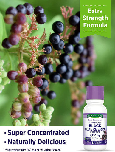 Nature's Truth Black Elderberry Extract 4250mg | 8 oz Syrup | Super Concentrated Sambucus Supplement | Vegan, Non-GMO, Gluten