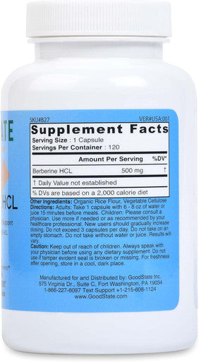 Good State Berberine Hcl 500Mg Nano Ionic Dietary Supplement Capsules For Men And Women, Formulated For Cholesterol Support, 120 Count Bottle