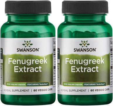 Swanson Testofen Fenugreek Extract - Ayurvedic Herbal Supplement Promoting Health for Men and Women - (60 Veggie Capsules 300mg Each) 2 Pack