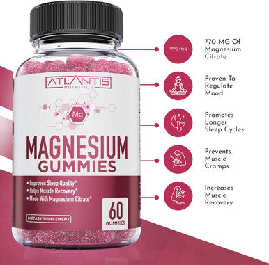 Atlantis Nutrition Magnesium Citrate Gummies ÃƒÂ¢Ã¢â€šÂ¬Ã¢â‚¬Å“ 770Mg Magnesium Citrate For Kids & Adults Supports Muscle Recovery, Eases Cramps, Promotes Calmness & Better Sleep 60 Vegan Gummies