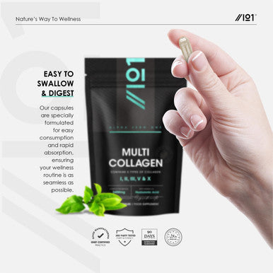 Revive Naturals Multi Collagen Capsules - Types I II III V & X - Wild Caught Marine Grass Fed Bovine Eggshell & Free-Range Chicken Collagen Powder with Hyaluronic Acid & Vitamin C 120 Caps