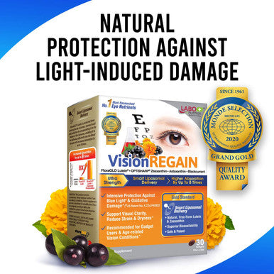 LABO Nutrition VisionREGAIN Smart Liposomal Delivery up to 8X Higher Absorption 20mg FloraGLO Lutein zeaxanthin Superba Krill AstaReal Astaxantin Supports Eye Health for Blue Light Protection