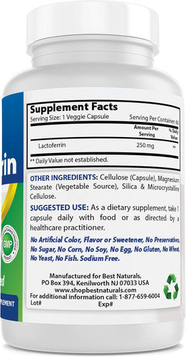 Best Naturals Lactoferrin 250 mg Veggie Capsule Supports Healthy Immune Function - 60 Count