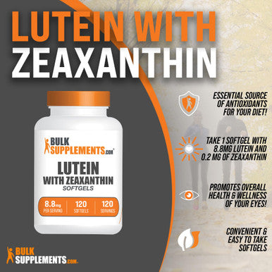 Bulksupplements.Com Lutein With Zeaxanthin Softgels - Zeaxanthin Plus Lutein, Lutein And Zeaxanthin Supplements, Eye Vitamins - Gluten Free, 1 Softgel Per Serving, 120 Softgels