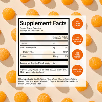 Beam Creatine Gummies Creatine Monohydrate Gummies with 5g Creatine Sugar Free Muscle Strength & Workout Recovery Support Creatine Gummies for Women and Men Orange Flavor Vegan 30 Servings
