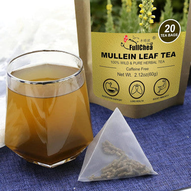Fullchea -Mullein Leaf Tea Bags 20 Teabags 3g/bag For Lungs - Non-GMO - Caffeine- - Natural Healthy Herbal Tea For Detox & Respiratory Support