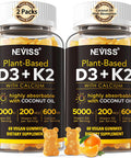 Vitamin D3 5000Iu & K2( As Mk7 ) 200Mcg Gummies + 600Mg Calcium, With Coconut Oil For High Absorption, Maximum Strength Vitamin D3 K2 Supplement - Support For Bones Muscle Teeth Immune, Vegan 2Packs