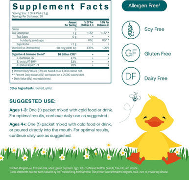 True Grace True Littles - 30 Individual Stick Packs - Kids Daily Probiotic + Vitamin D3 for Immune & Digestive Health - Gluten Soy Dairy - 30 Servings