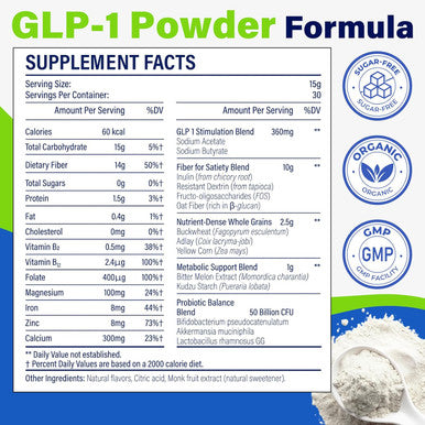 Glp-1 Supplement, Glp1 Supplements Women, Glp-1 Powder 1500Mg With Akkermansia Muciniphila Probiotic & High Fiber, Naturally Support Glp-1 Support For Energy, Digestion, Gut, Overall Health, No Sugar