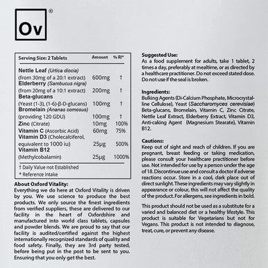 Nettle Immune Complex Tablets | with Elderberry, Beta-Glucans, Bromelain and Added Vitamins | Oxford Vitality (365)