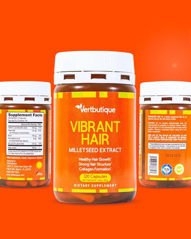 Vibrant Hair - For Natural Growth, Strenght,Shine- Hair Growth Product For Men & Women -Supplement With Millet Seed, Vitamin C, Biotin, Zinc, Pantothenic Acid -120 Easy Swallow Capsules.