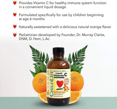 CHILDLIFE ESSENTIALS Liquid Vitamin C - Immune Support, Vitamin C Liquid, All-Natural, Gluten-Free, Allergen Free, Non-GMO, High in Antioxidants - Orange Flavor, 4 Ounce Bottle (Pack of 3)
