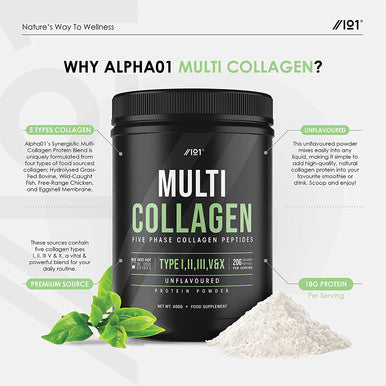 Multi Collagen Protein Powder (400g) - Types I, II, III, V & X - Hydrolyzed Grass Fed Bovine, Wild Caught Fish, & -Range Chicken & Eggshell Collagen. Non-GMO, Halal.