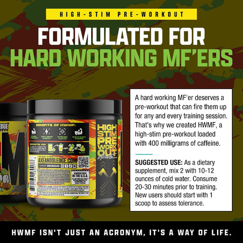 Axe & Sledge Hwmf High Stim Pre-Workout Powder 400Mg Caffeine Pre-Workout For Men & Women With Citrulline Beta Alanine & Alpha Gpc - Energy Pump & Focus 20/40 Servings Sour Citrus Punch