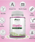 Biotin Hair Growth Supplement - 365 Vegan Tablets (Full Year Supply) - Biotin 10,000mcg by Nu U Nutrition