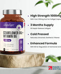 Vitabright Starflower Oil Capsules 1000mg 3 Months High GLA Borage Oil Capsules with Vitamin B6 Cold Pressed Star Flower Oil Capsules (1000mg Softgels) Vitabright Starflower Oil Capsules High Strength