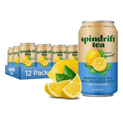 Spindrift Brewed Iced Tea, Variety Pack with Black Tea & Green Tea, Made with Real Squeezed Fruit, No Carbonation, Slightly Sweet, 12 Fl Oz Cans, Pack of 24 (22-49 Calories)