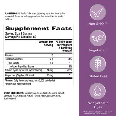 Centrum Morning Sickness Relief Gummies Citrus Ginger Flavor - 60 Count Up To 60 Day Supply